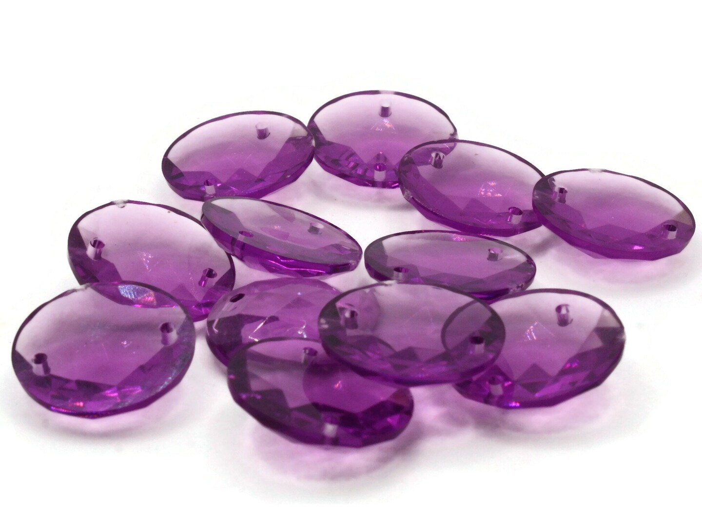 12 19mm Faceted Round Purple Vintage West Germany Plastic Sew On Cabochons