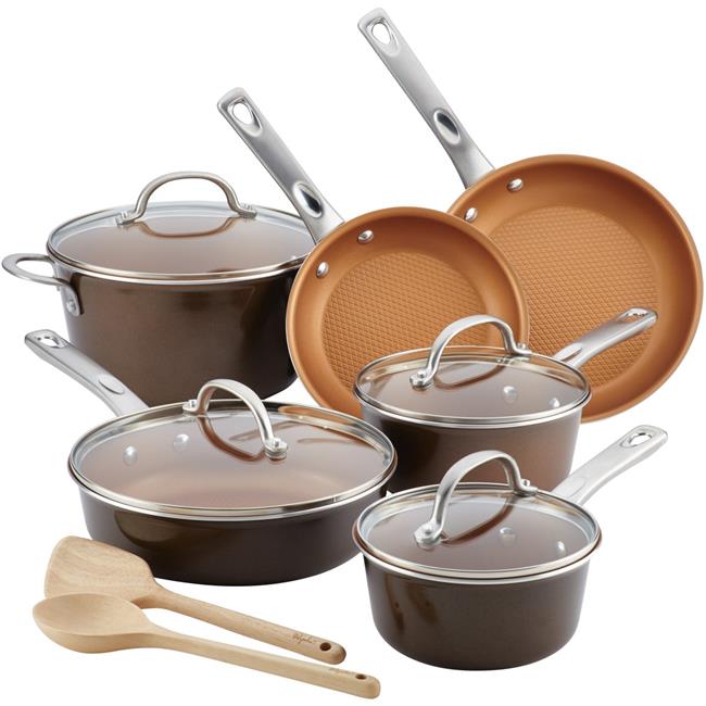 Ayesha Curry Home Collection Porcelain Enamel Nonstick Skillet Twin Pack, Brown Sugar