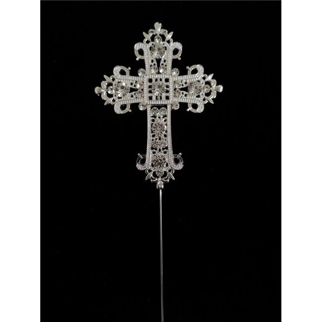 Tian Sweet 33014-CR2 Large Cross with Big Rhinestones Cake Topper - Silver