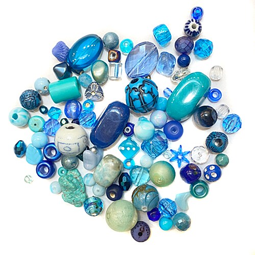 Bulk Mix of Vintage &#x26; New Glass Beads ~ Cool Mix (50g) (B539)