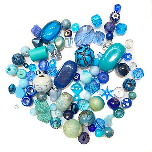 Bulk Mix of Vintage & New Glass Beads ~ Cool Mix (50g) (B539)