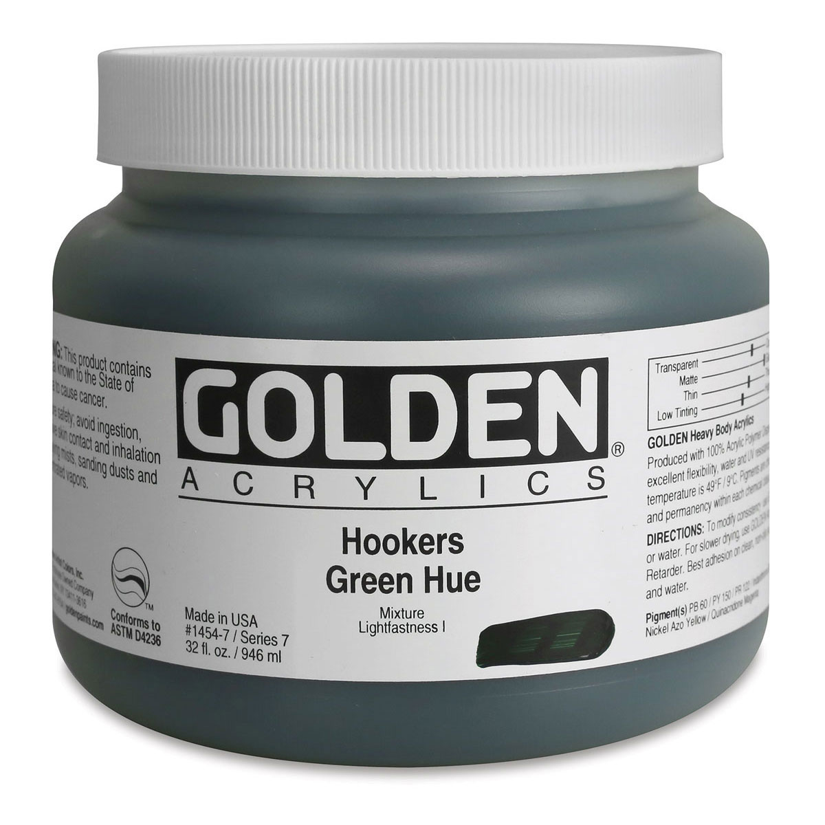 Golden Heavy Body Artist Acrylics - Hooker&#x27;s Green Historic Hue, 32 oz Jar