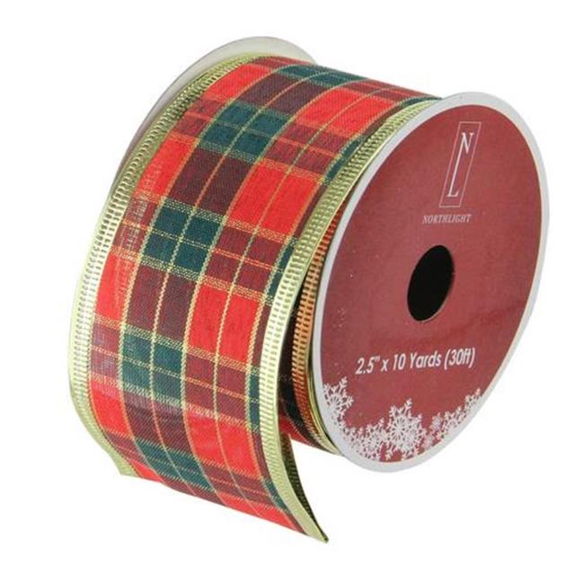 Northlight 2.5 in. x 10 Yards Green & Red Stripe Wired Christmas Craft ...