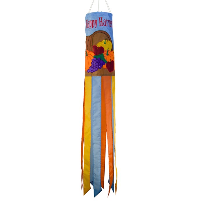 In the Breeze Happy Harvest 40 Inch Windsock - Hanging Thanksgiving Decoration - Outdoor Holiday décor