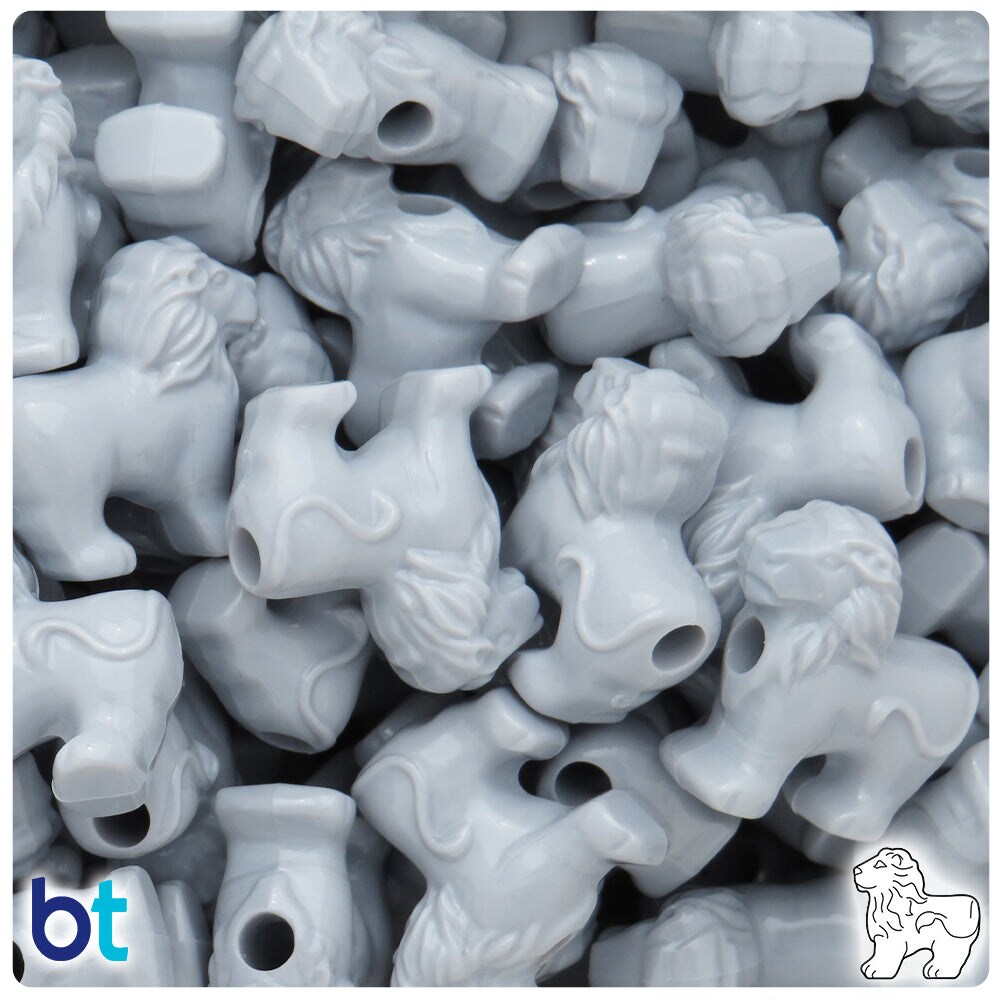BeadTin Grey Opaque 22mm Lion Plastic Pony Beads (24pcs)