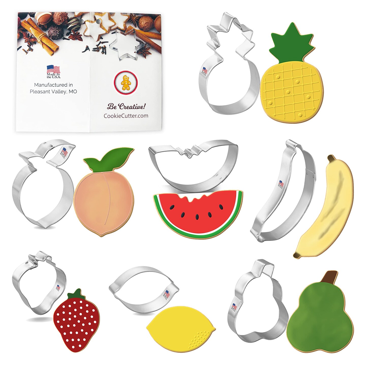 Fruit Cookie Cutter 7 Pc Se, CookieCutter.com, Tin Plated Steel, Handmade in the USA