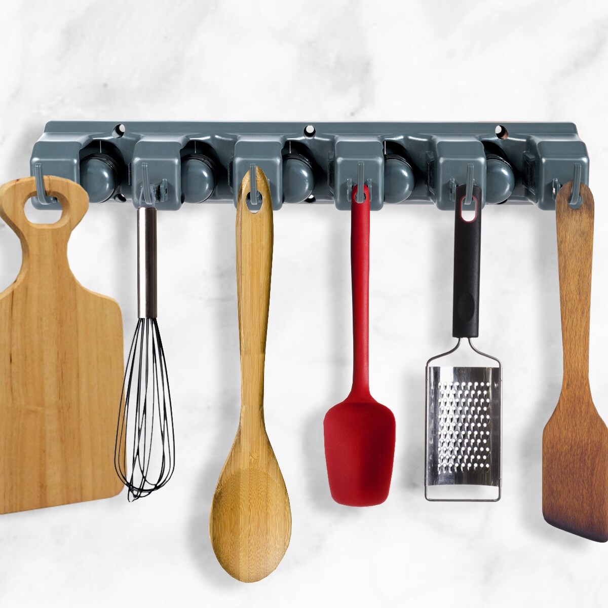 Costway Mop Broom Holder Garden Tool Rack Organizer 5 Positions w/6 Hooks Wall Mounted