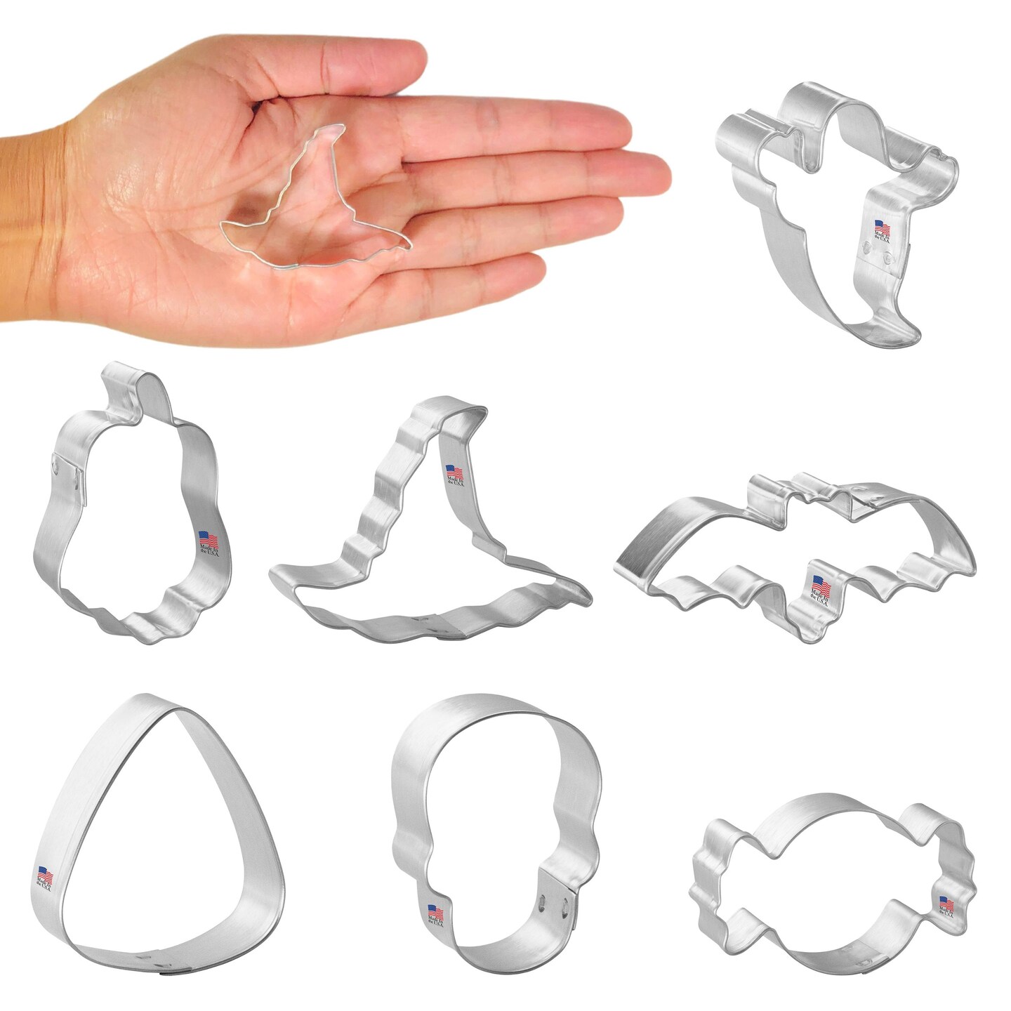 CookieCutter.com Mini Halloween Cookie Cutter 7 Piece Set Ghost 1.5 in, Tin Plated Steel, USA