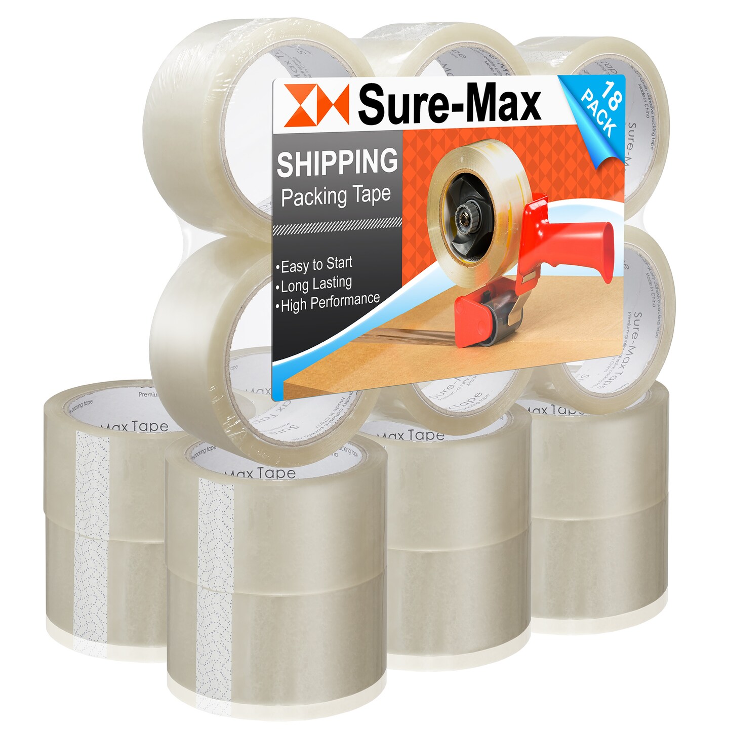 Sure-Max Premium Carton Packing Tape 2.0 mil 165 Feet (55 yards) - Clear