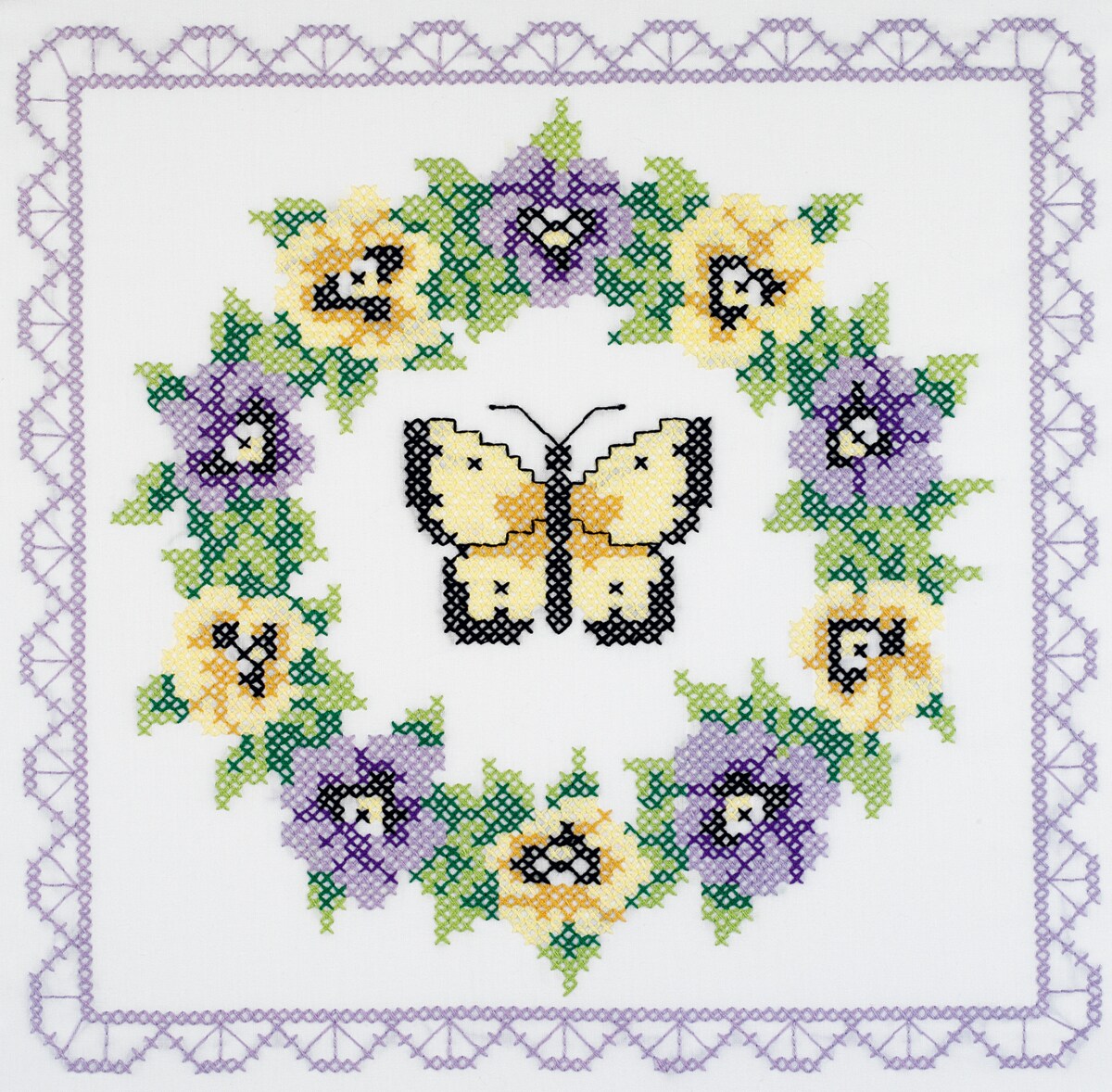 Janlynn Stamped Cross Stitch Quilt Blocks 18"X18" 6/Pkg-Pansy Wreath