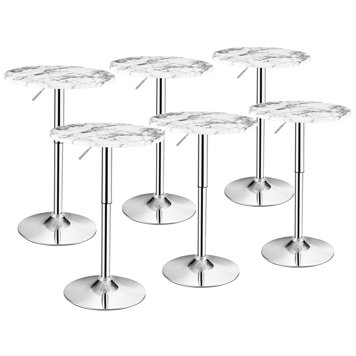 Costway 6PCS Round Bistro Bar Table Height Adjustable 360-degree Swivel White\Black