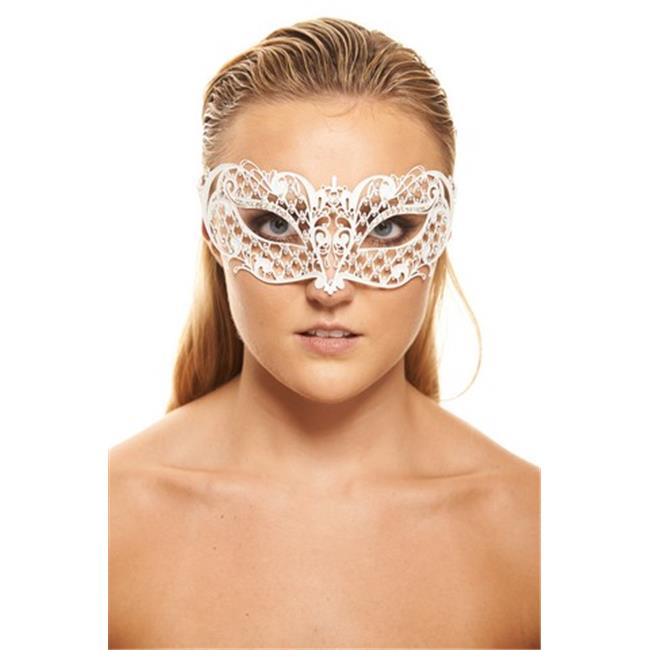 Kayso BB001WH White Luxury Metal Crosshatch Laser Cut Masquerade Mask