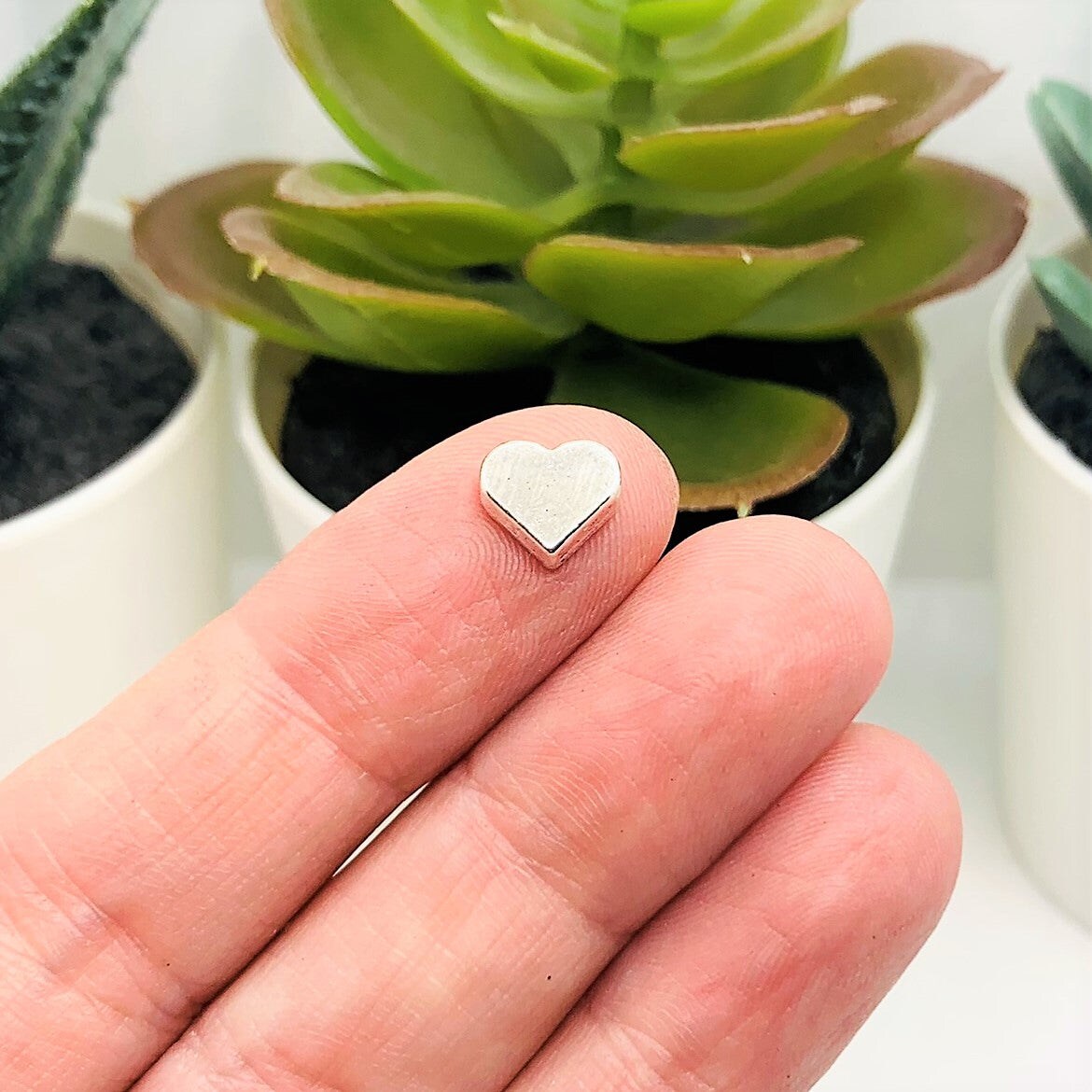 4, 20 or 50 Pieces: Flat Silver Heart Spacer Charm Beads - Double Sided