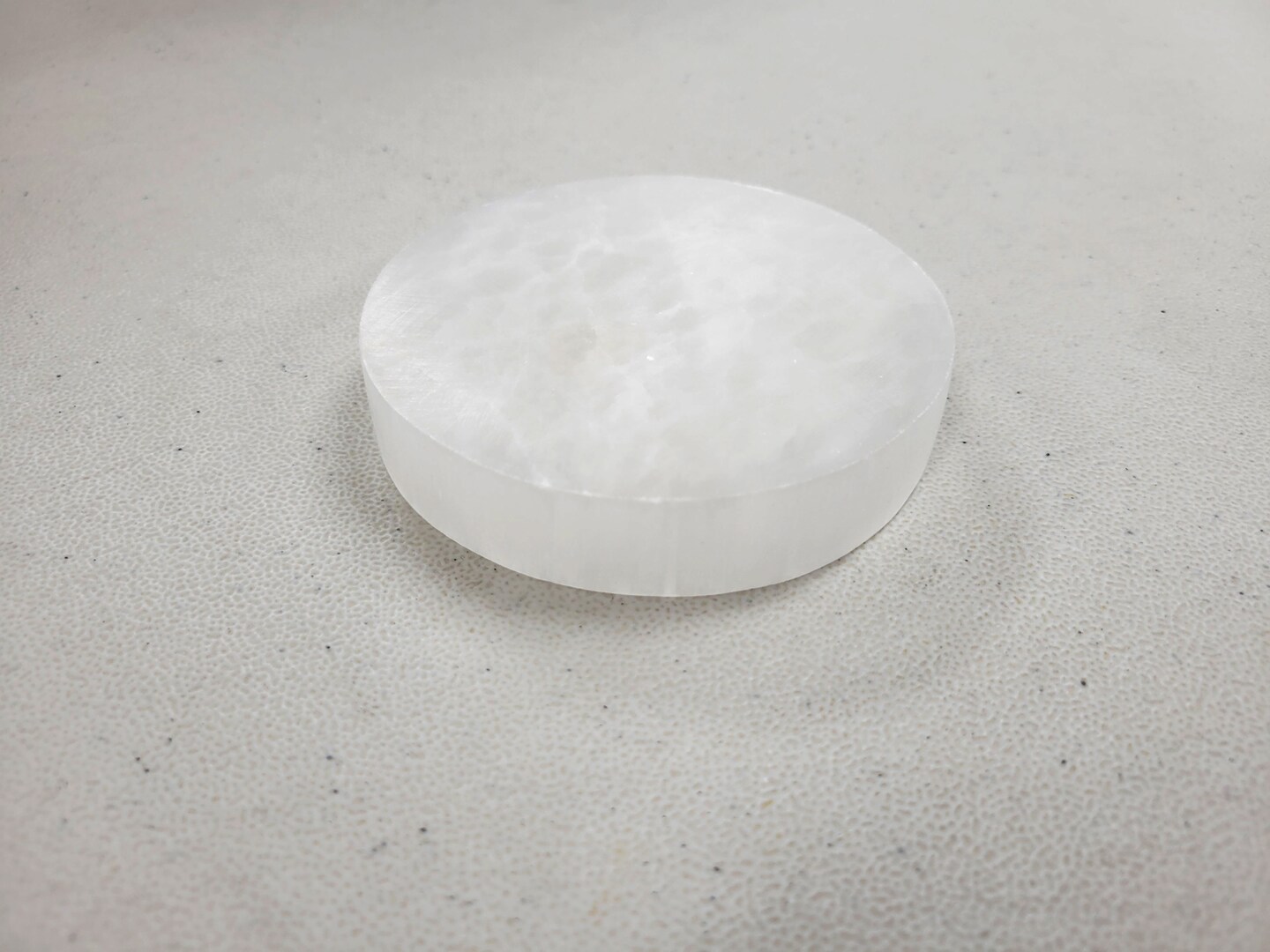 Polished Selenite Crystal Round Charging Plate 4&#x22;