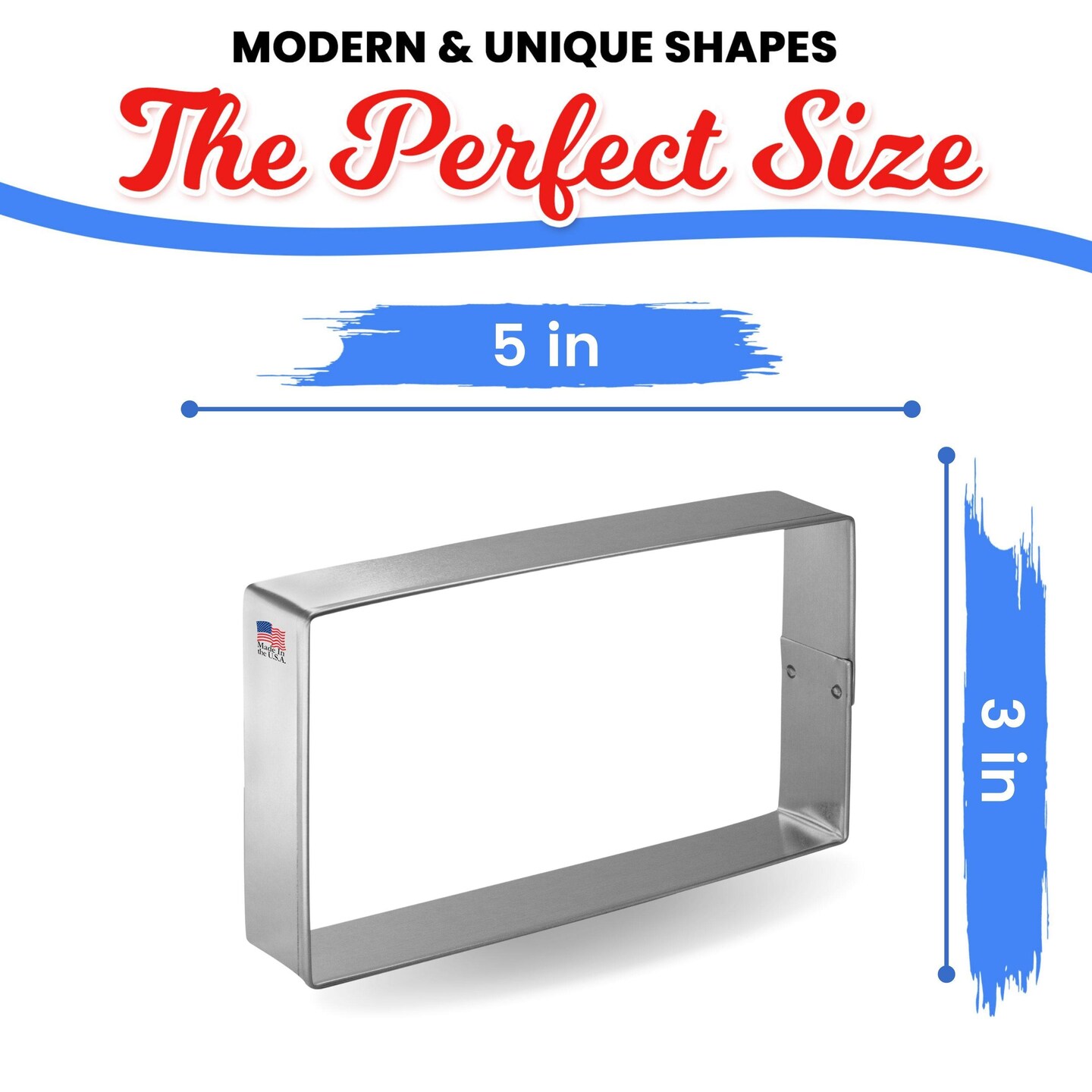 Rectangle Cookie Cutter 3" X 5", CookieCutter.com, Tin Plated Steel, Handmade in the USA