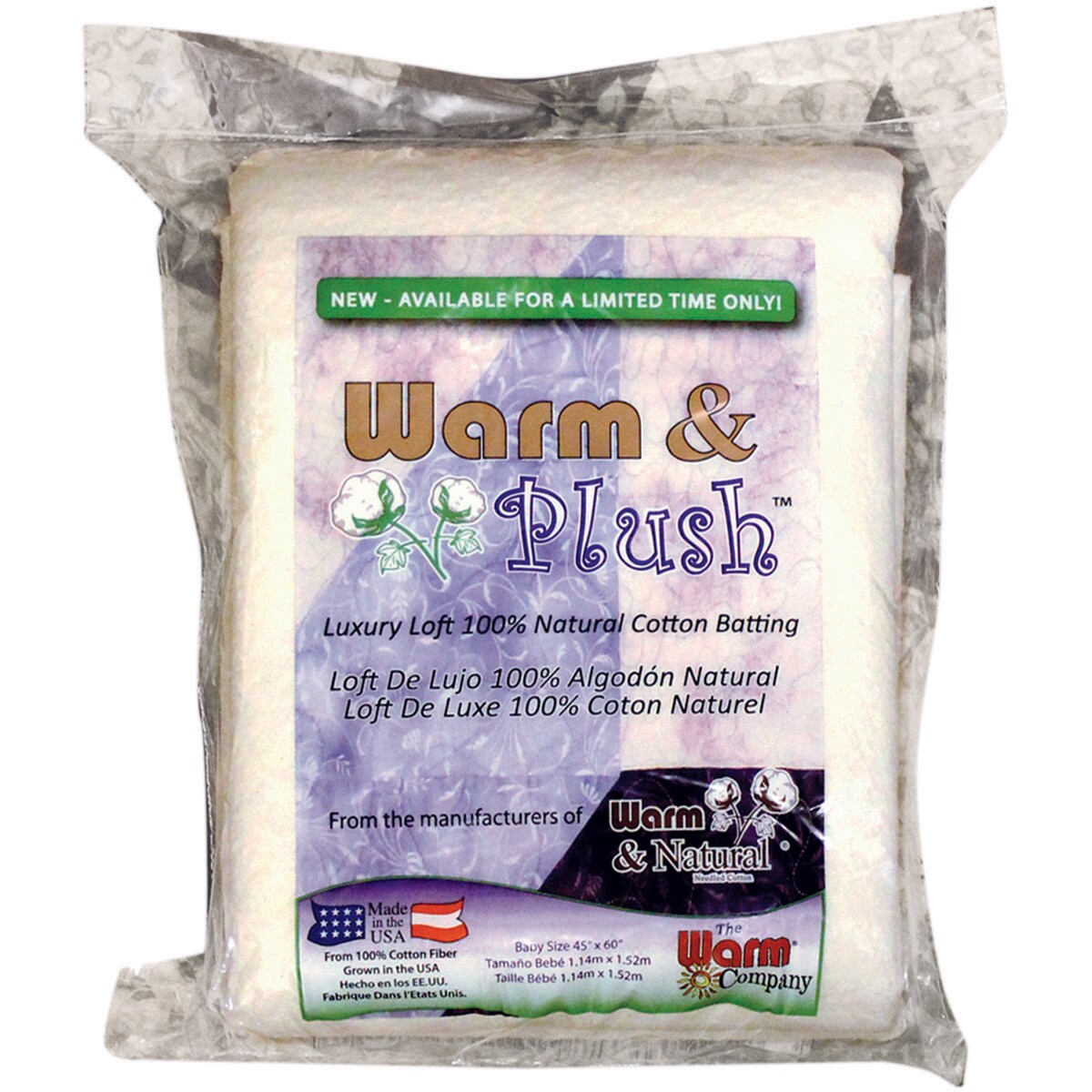 Warm Company Warm &#x26; Plush Cotton Batting-Crib Size 45&#x22;X60&#x22;
