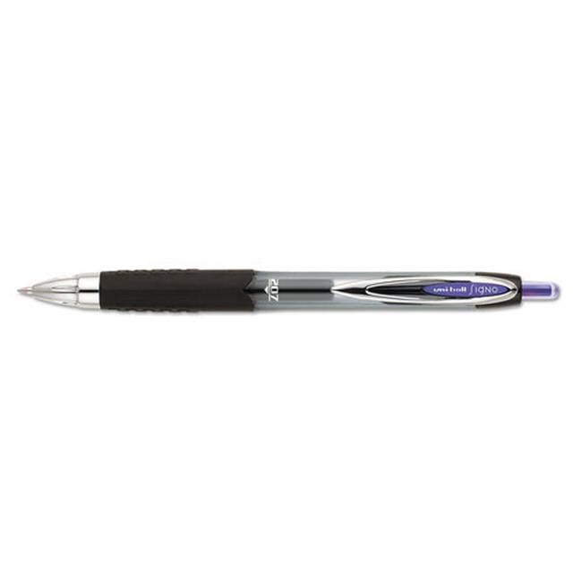 Uni-Ball 0.7 mm Purple Ink, Black & Purple Barrel Signo 207 Retractable Gel Pen - 1 Dozen