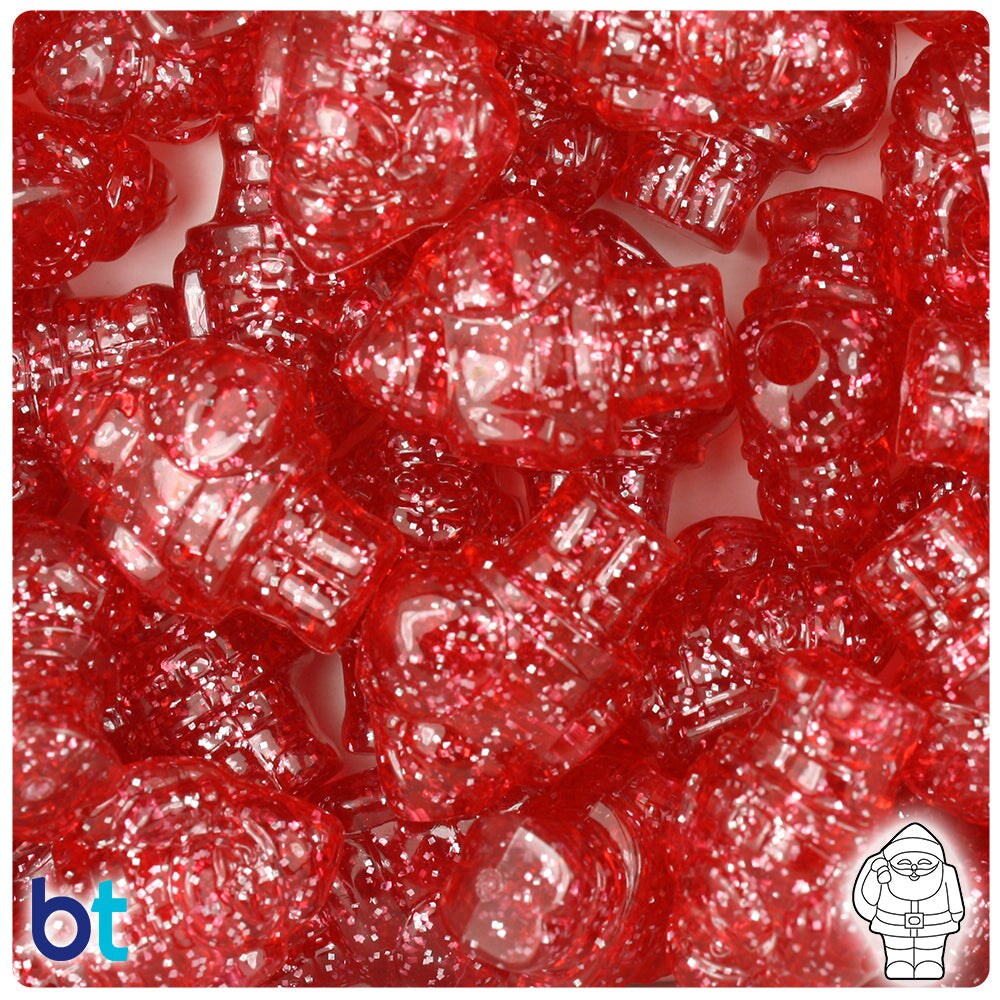 BeadTin Ruby Sparkle 24mm Santa Plastic Pony Beads (24pcs)