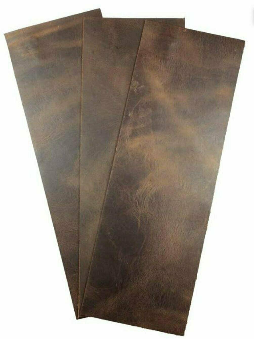 Full Grain Leather 4&#x22;x12&#x22; Set of 3 Tooling Crafts Cowhide 5/6oz (2.0mm) BROWN