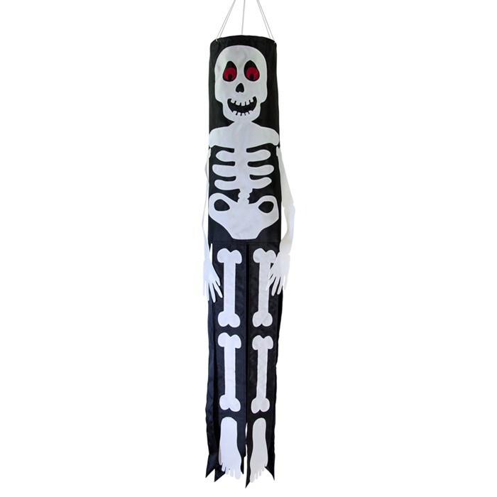 In the Breeze Lil&#x27; Bones Skeleton 40 Inch Windsock - Hanging Halloween Decoration - Outdoor Holiday Decor