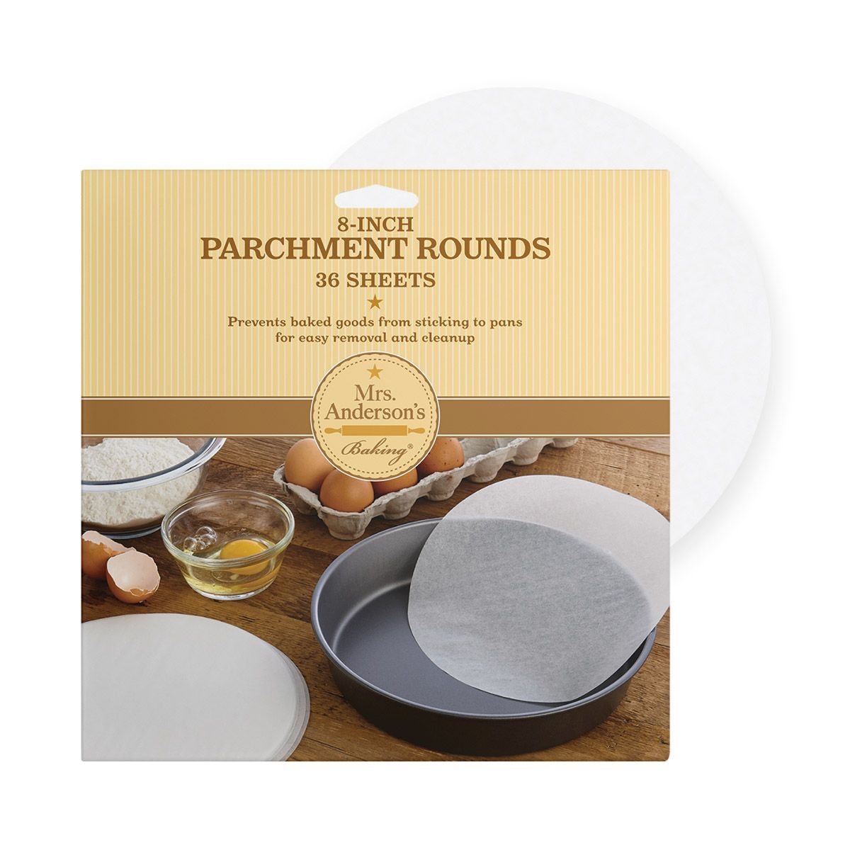 Mrs Anderson&#x27;s 8&#x22; Rround Cake Bleached Parchment Paper, Prevents Sticking, Easy Removal &#x26; Cleanup - 36 Sheets