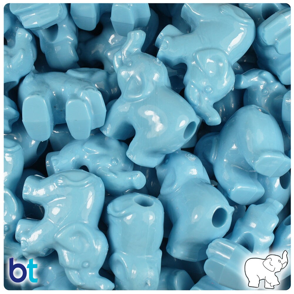 BeadTin Baby Blue Opaque 25mm Elephant Plastic Pony Beads (24pcs)