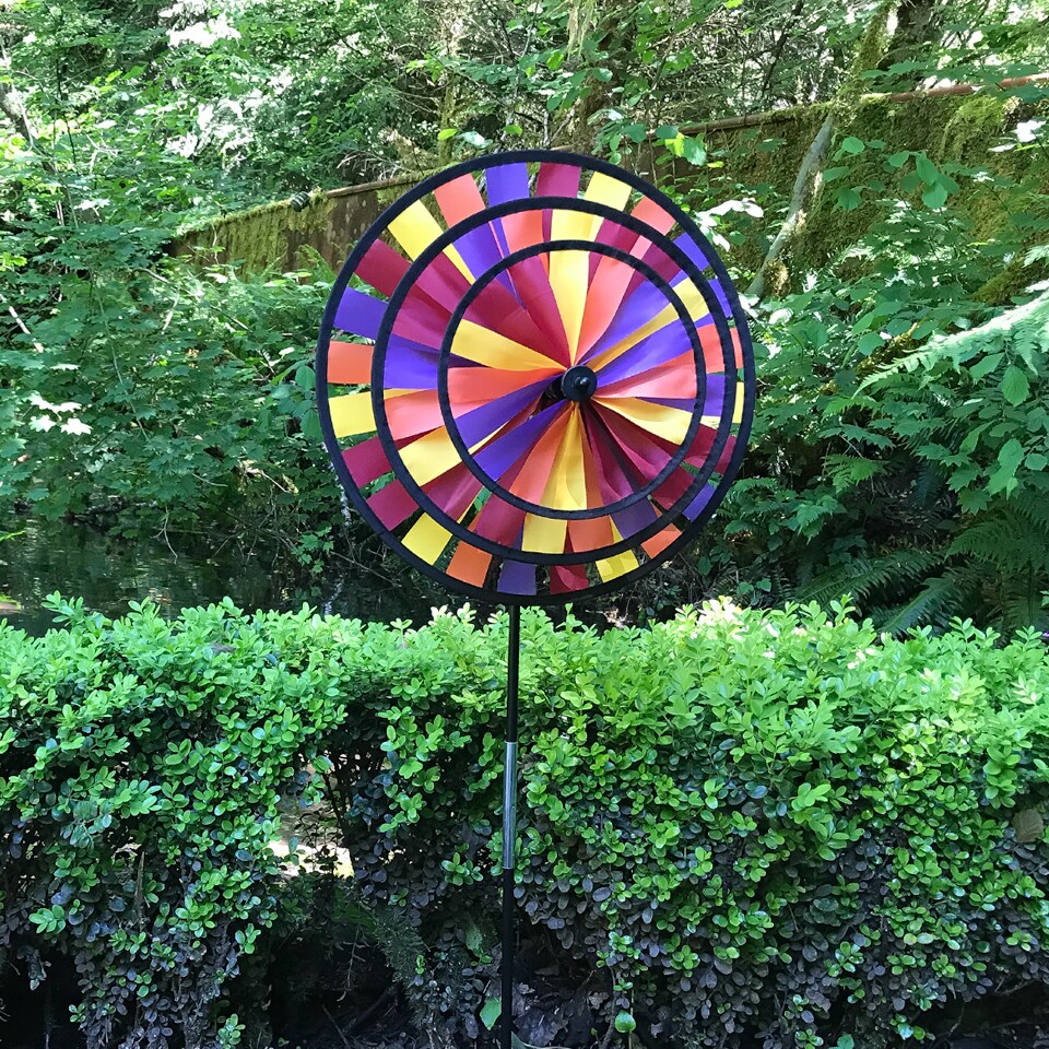 In the Breeze Autumn Triple Wheel Spinner- Ground Stake Included - Fall Themed Decor for your Yard and Garden