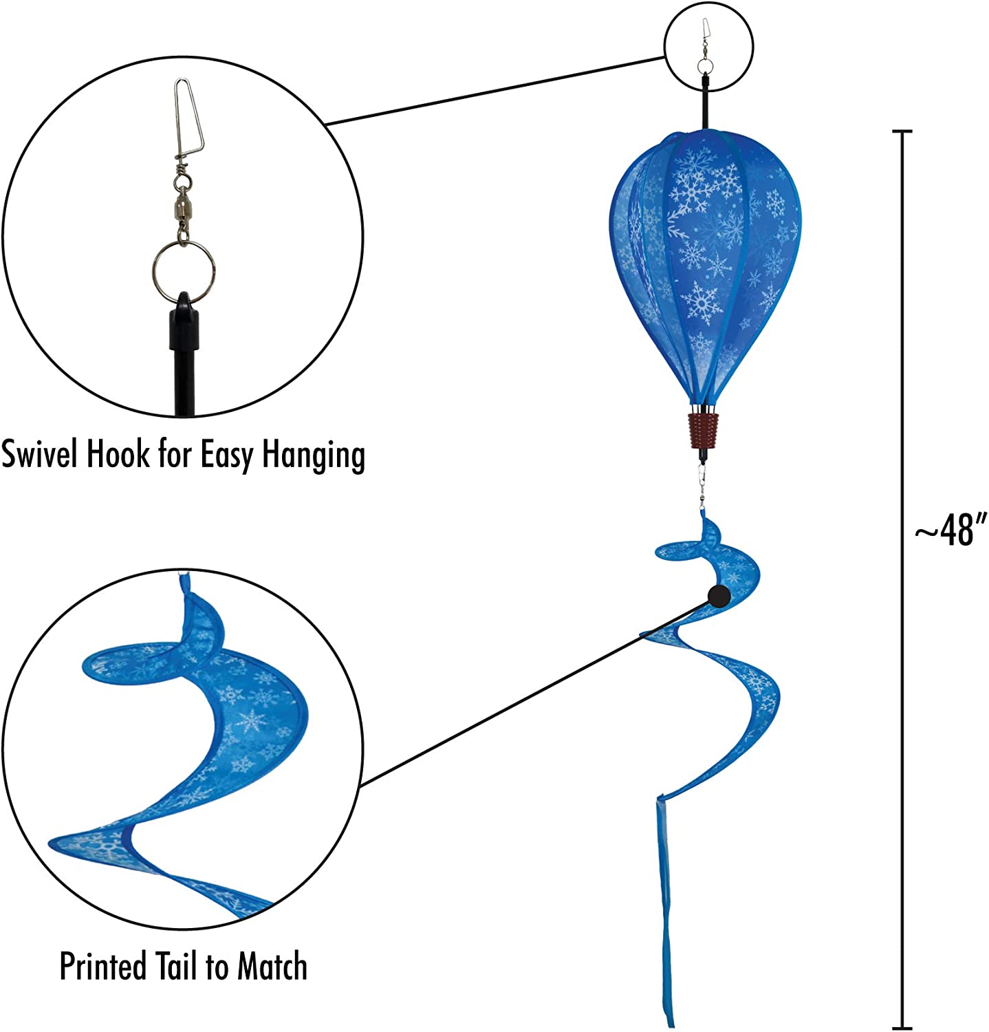 In the Breeze 0989 - Snowflakes Hot Air Balloon - 6 Panel Spinning Balloon - Outdoor Winter Hanging Decoration