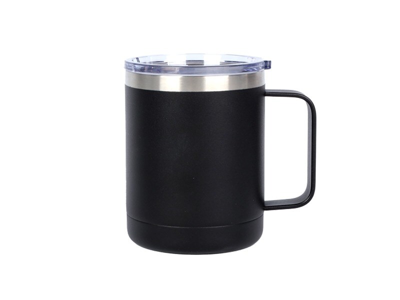 Engraving Coffee Cup, 10 oz with Lid and Handle (Black)