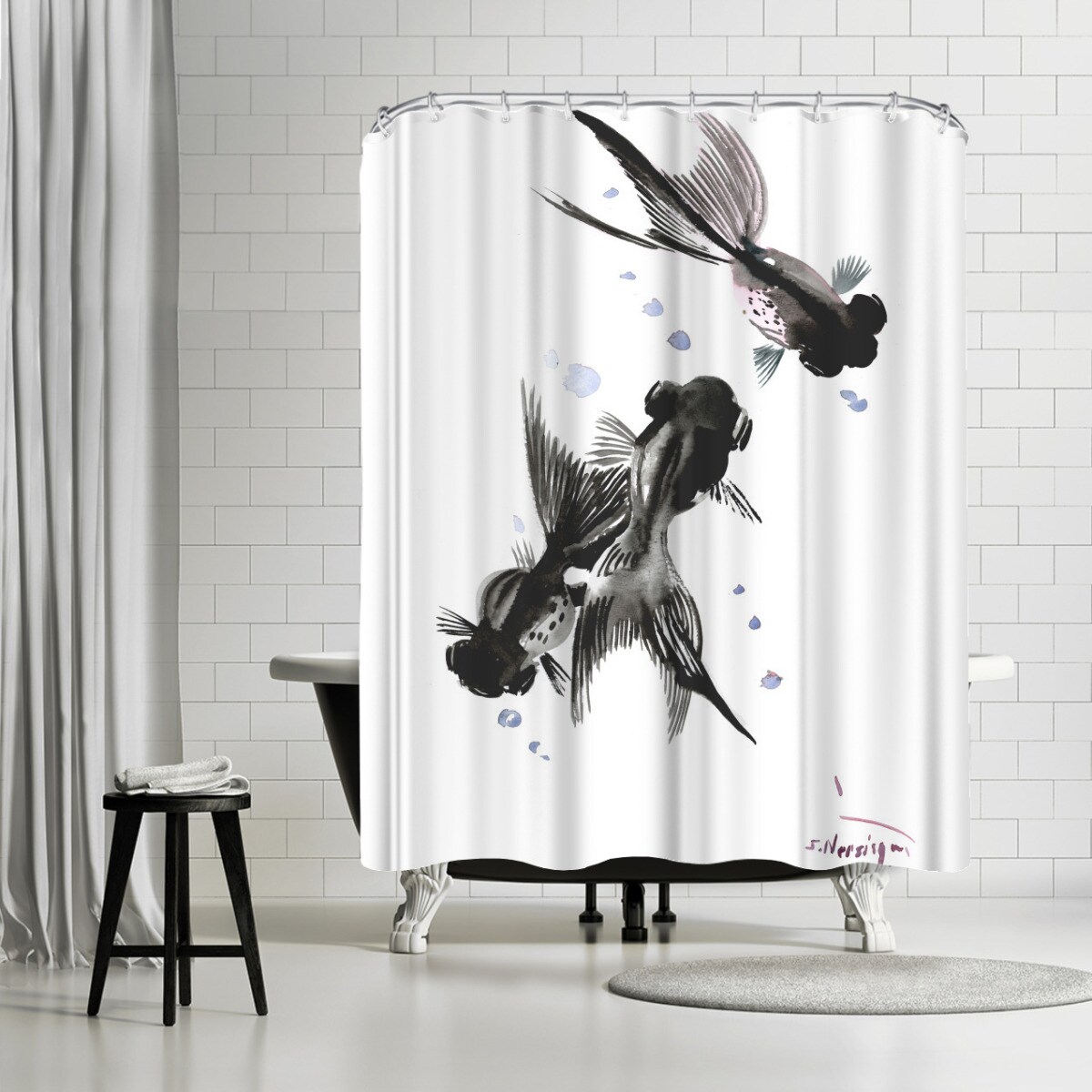 Koi Black Mor Fish by Suren Nersisyan Shower Curtain 71 x 74
