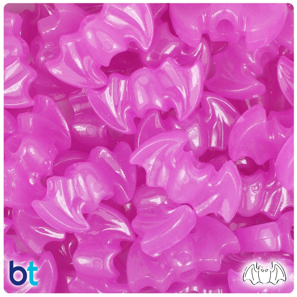 BeadTin Purple Glow 25mm Bat Plastic Pony Beads (24pcs)