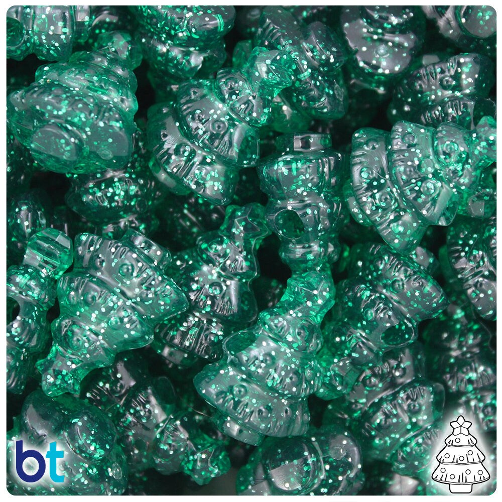 BeadTin Emerald Sparkle 25mm Christmas Tree Plastic Pony Beads (24pcs)