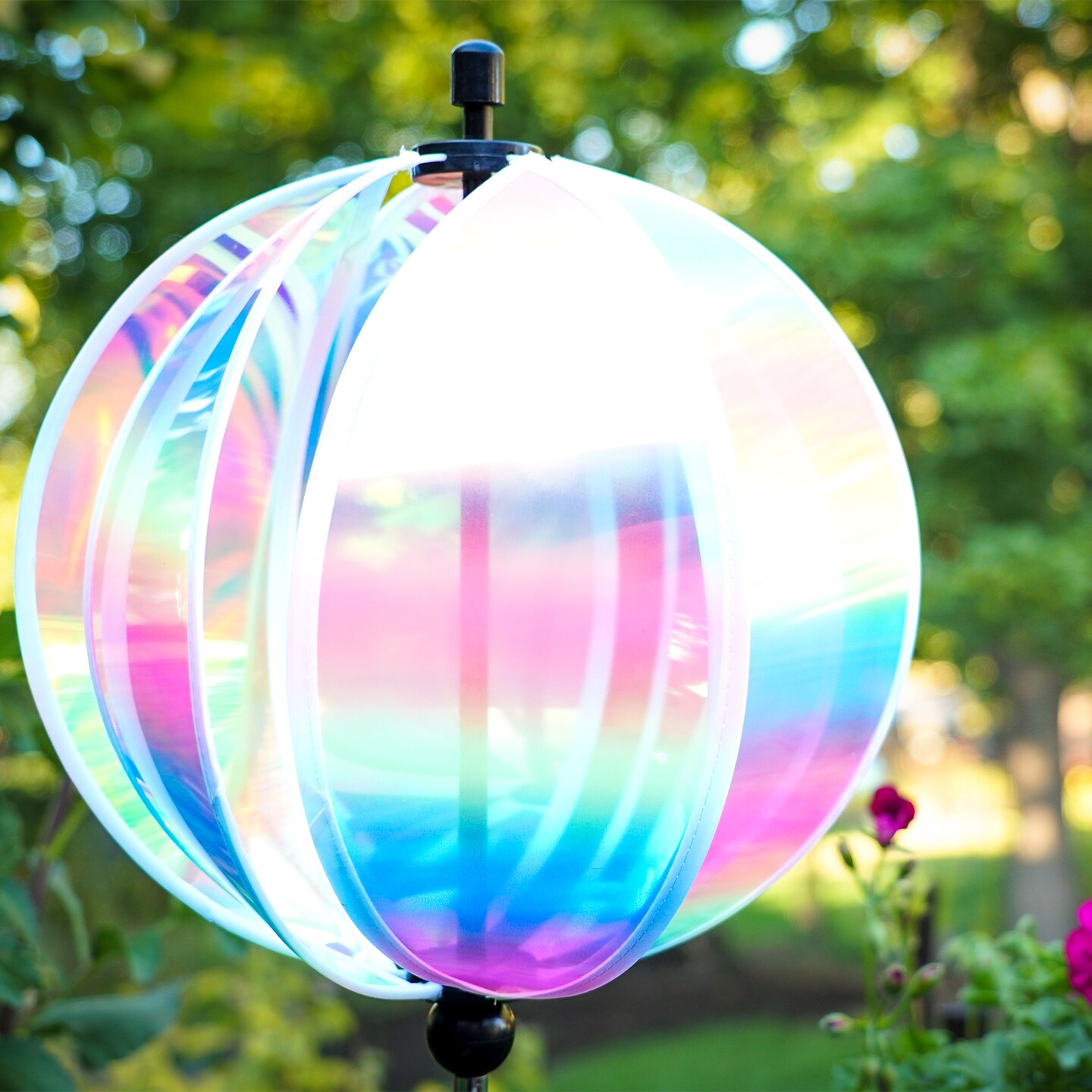 In the Breeze 2634 &#x2014; 11-inch Striped Iridescent Gazing Ball Spinner