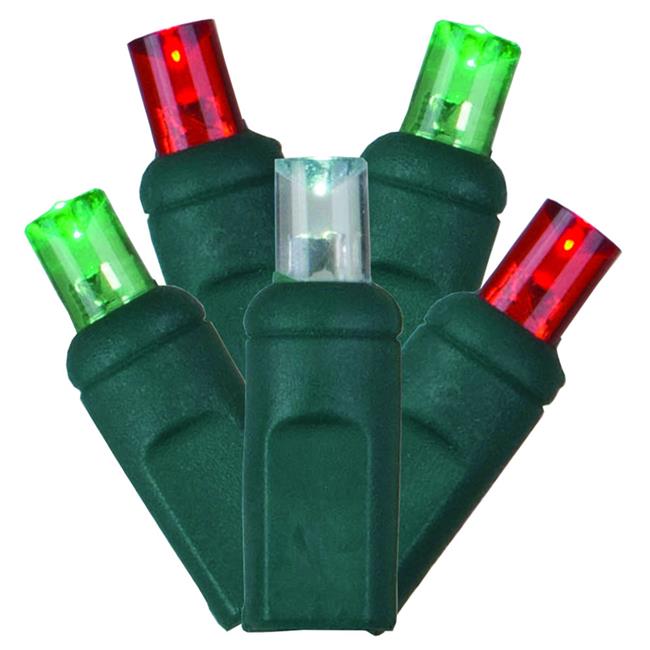 50Lt LED Bulb Red, White &#x26; Green - Green Wire Wide Angle End Connecting Light Set - 6 in. x 25 ft.