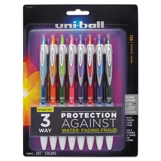Uni-Ball UBC 0.7 mm Medium Assorted Ink &#x26; Barrel Signo 207 Retractable Gel Pen - Set of 8