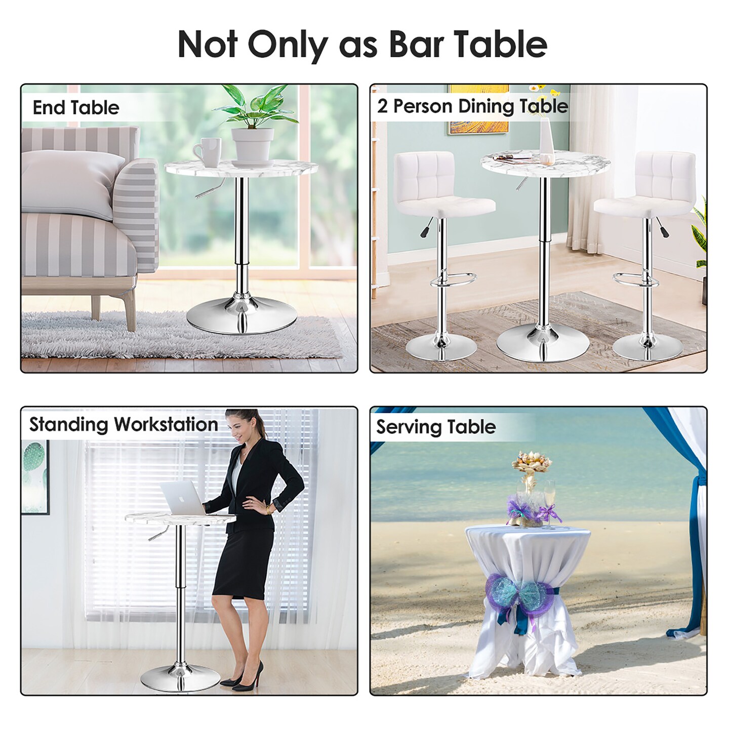 Costway Round Bistro Bar Table Height Adjustable 360-degree Swivel