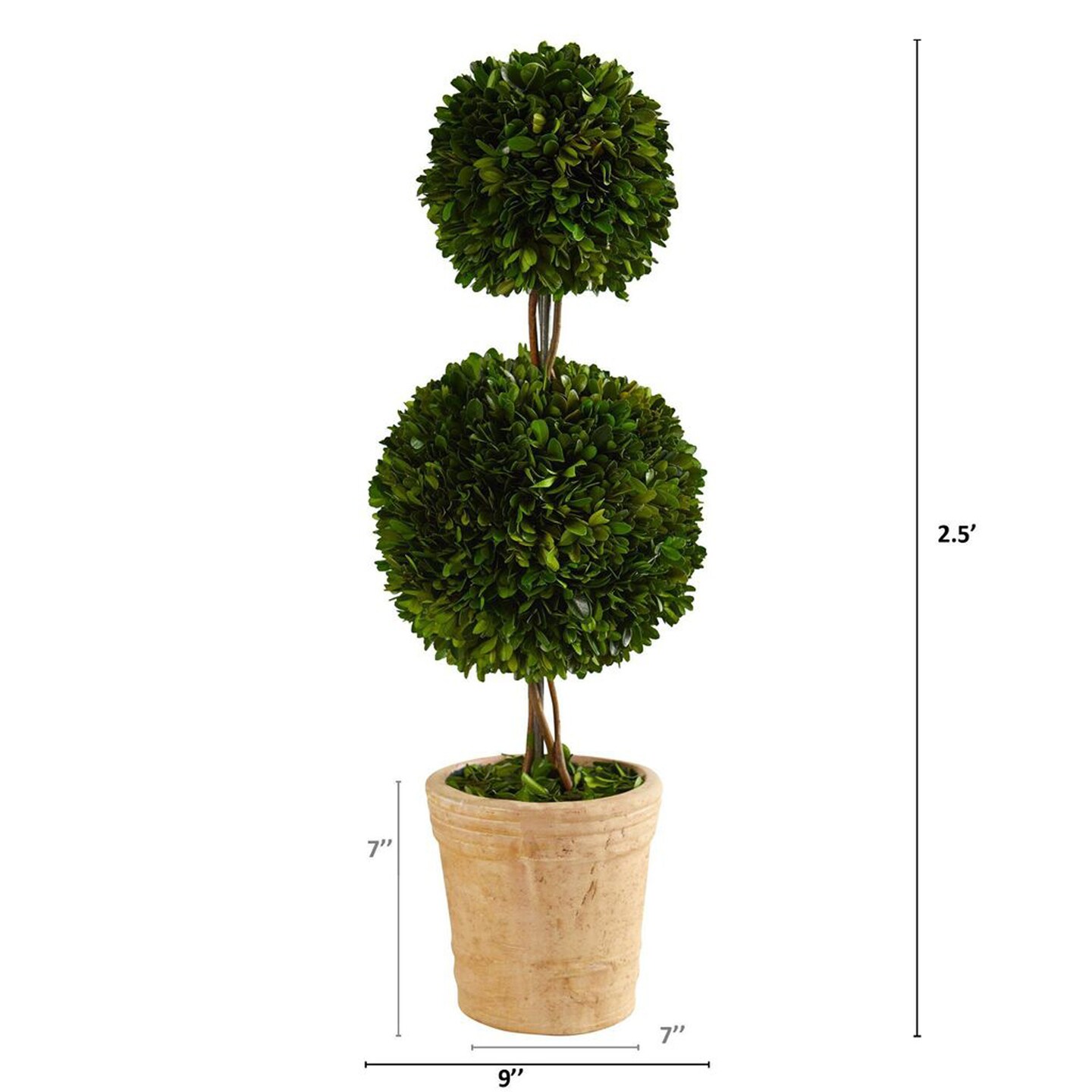 Nearly Natural 2.5&#x27; Preserved Boxwood Double Ball Topiary Tree in Decorative Planter