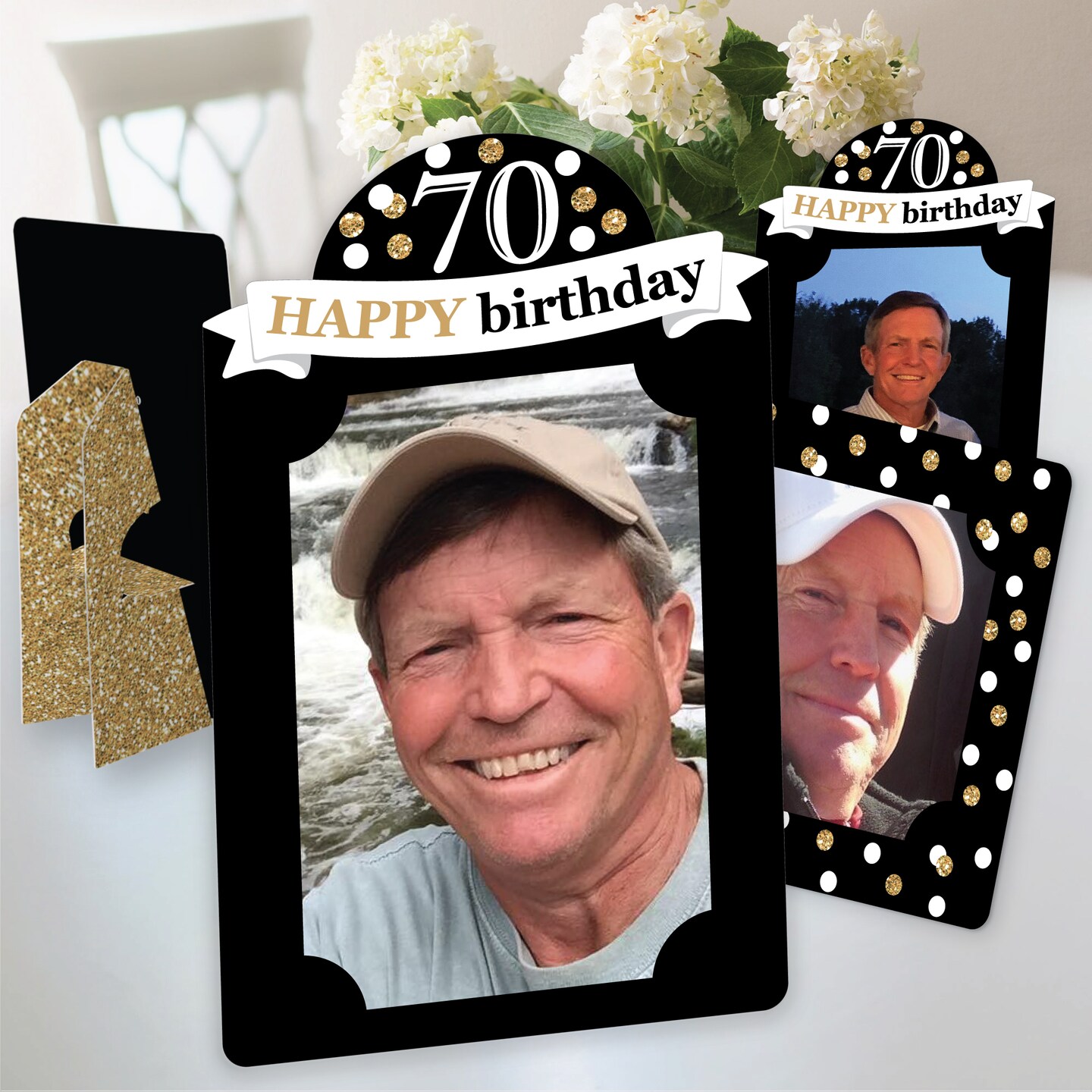 Big Dot of Happiness Adult 70th Birthday - Gold - Birthday Party 4x6 Picture Display - Paper Photo Frames - Set of 12