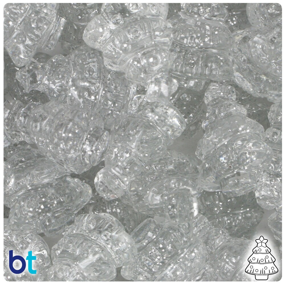 BeadTin Silver Sparkle 25mm Christmas Tree Plastic Pony Beads (24pcs)