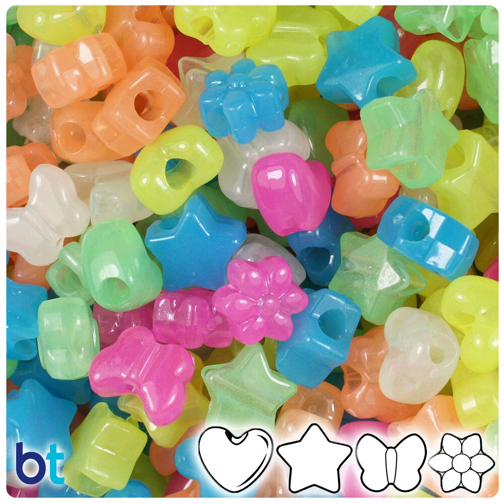 BeadTin Glow Mix 13mm Small Shape Mix Plastic Pony Beads (4oz)