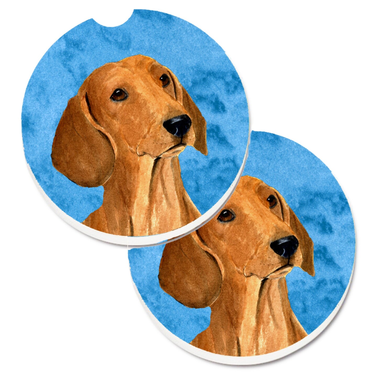 Caroline s Treasures Blue Red Smooth Dachshund Set of 2 Cup Holder