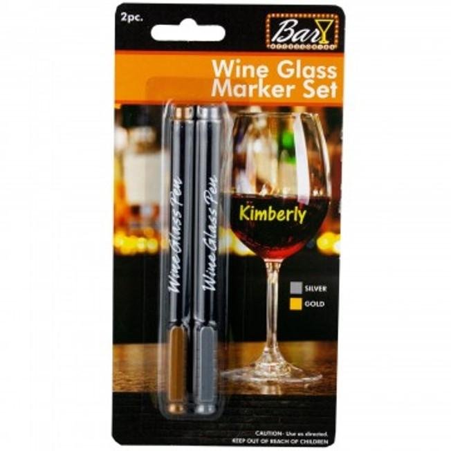 Handy Housewares Erasable Wine Glass Marker Pen Set - Gold &#x26; Silver Color - Write on Glass, Great for Weddings, Banquets and Parties!