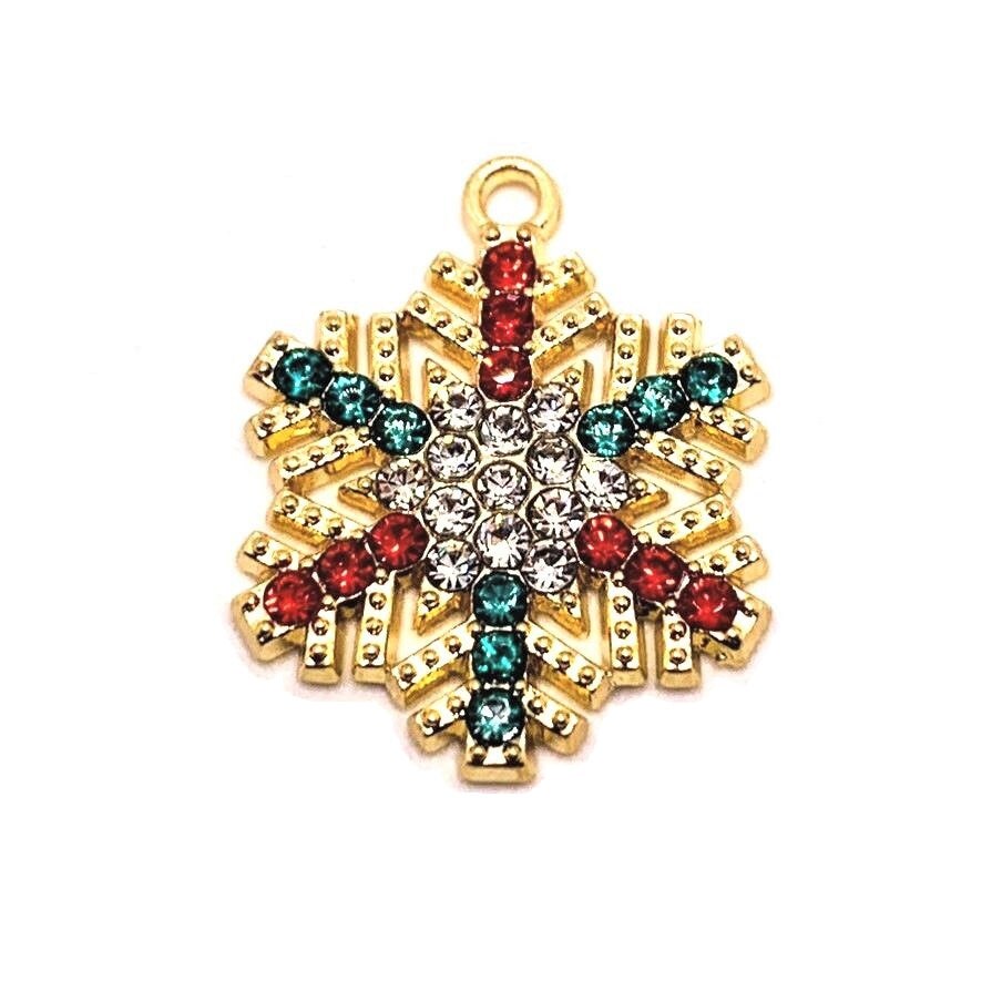 4, 20 or 50 Pieces: Gold Toned Rhinestone Snowflake Charms