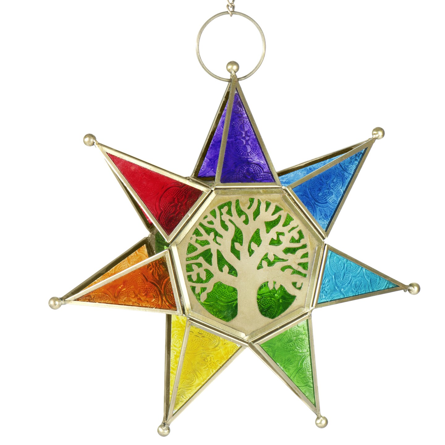 Hanging Tree of Life Seven Point Star Tealight Lantern