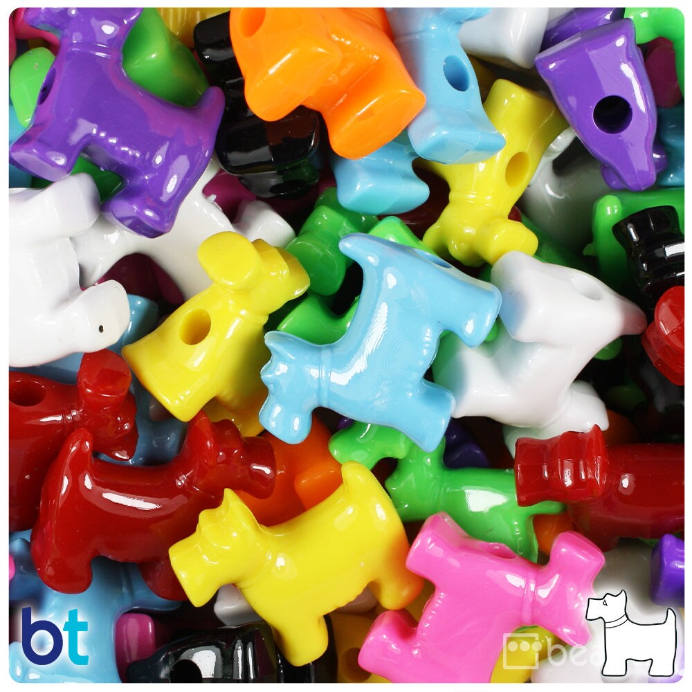 BeadTin Opaque Mix 24mm Scotty Dog Plastic Pony Beads (24pcs)