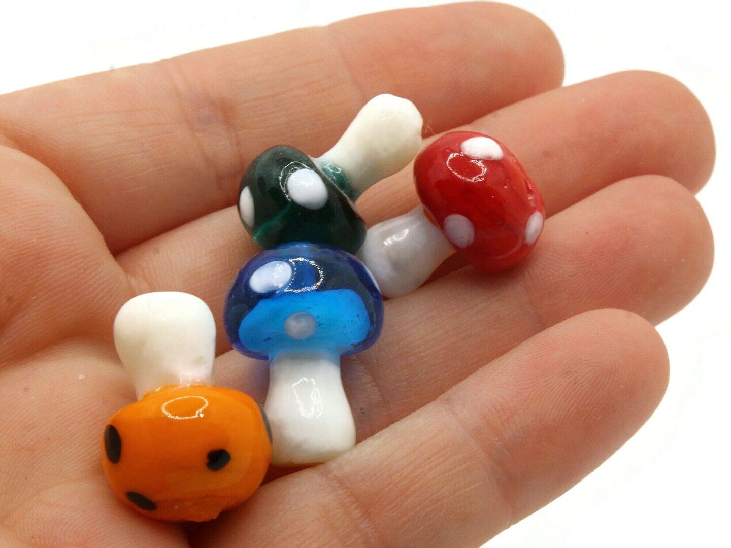 6 19mm Rainbow Mushroom Mixed Color Lampwork Glass Beads
