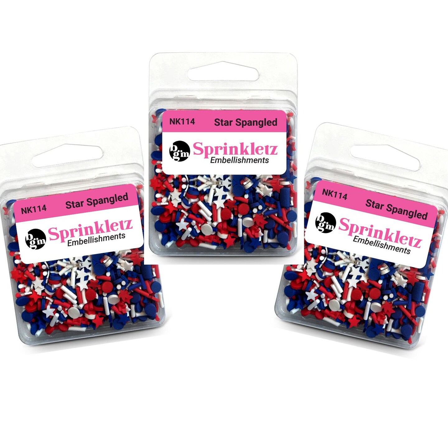 Buttons Galore Sprinkletz Embellishments for Crafts, Tiny Polymer Clay Shapes &#x26; Unique Designs - Star Spangled - 3 Pack