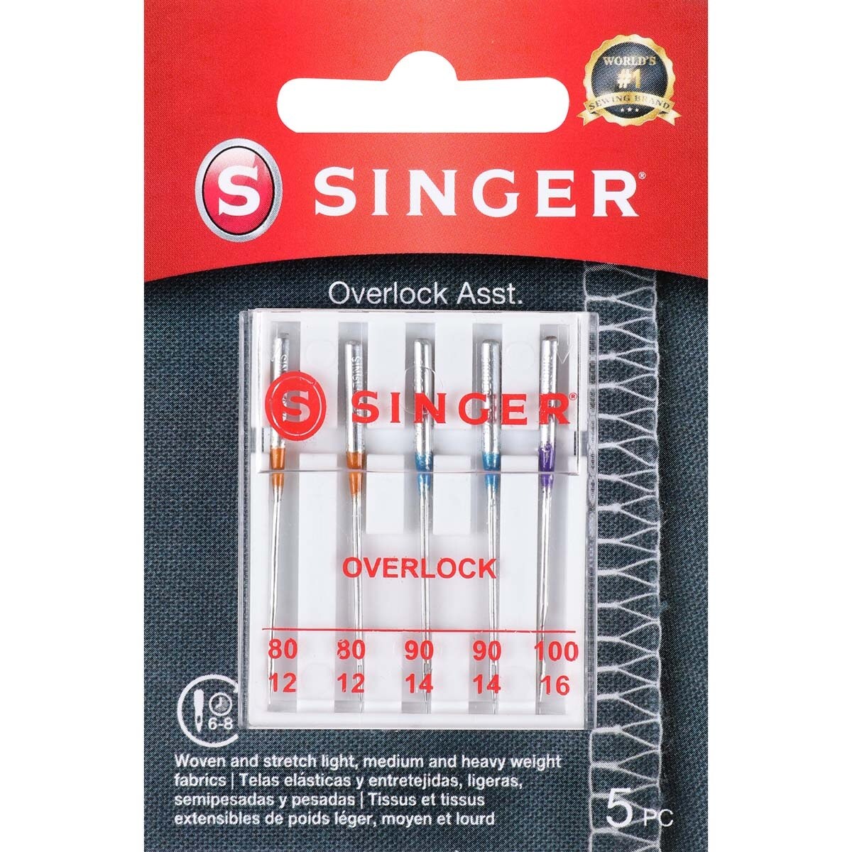 SINGER Universal Regular Point Overlock Machine Needles-Sizes 11/80 (2), 14/90 (2) & 16/100 (1)