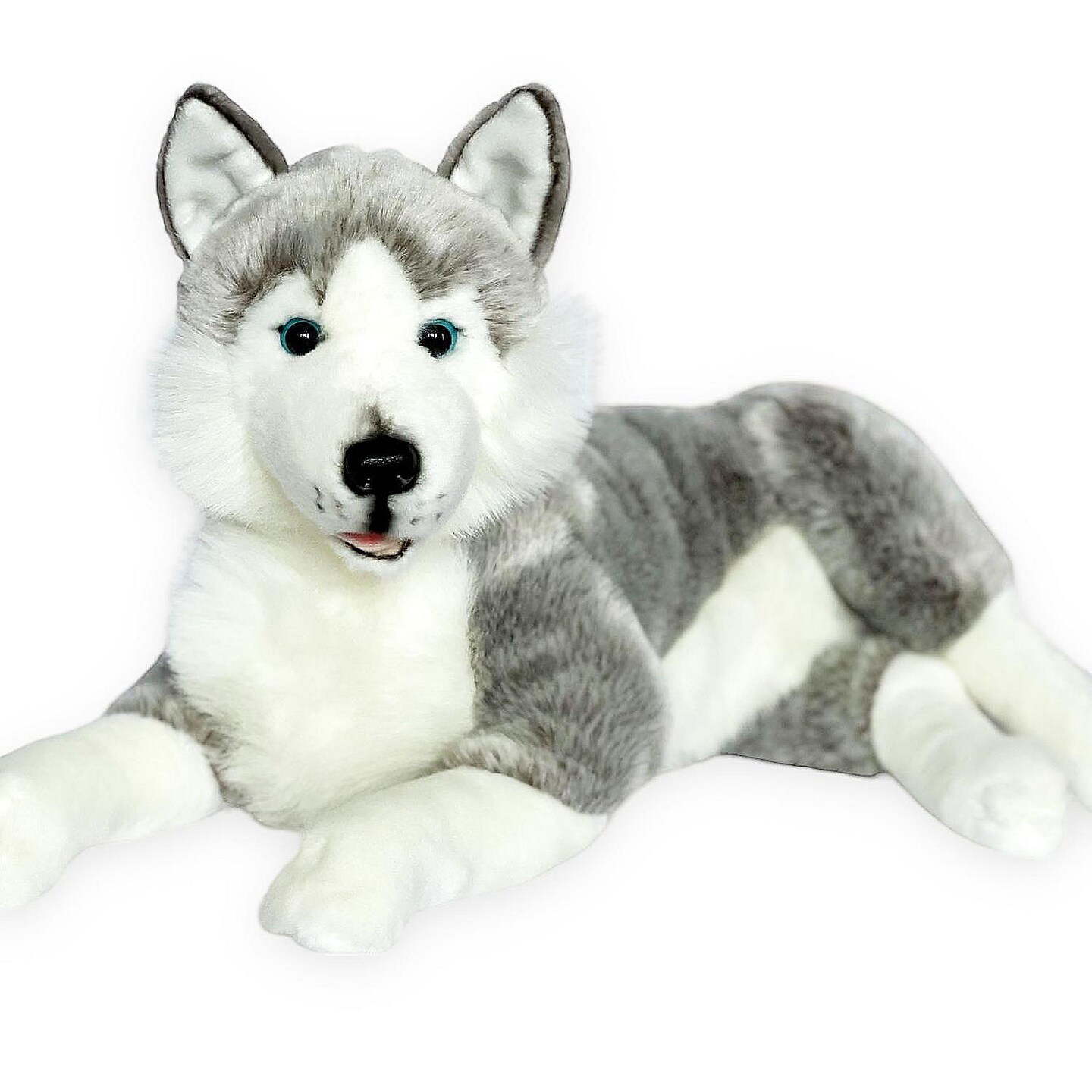 Introducing Blizzard: The Adorable 17-Inch Laying Husky Plushie with Blue Eyes and Long Fur