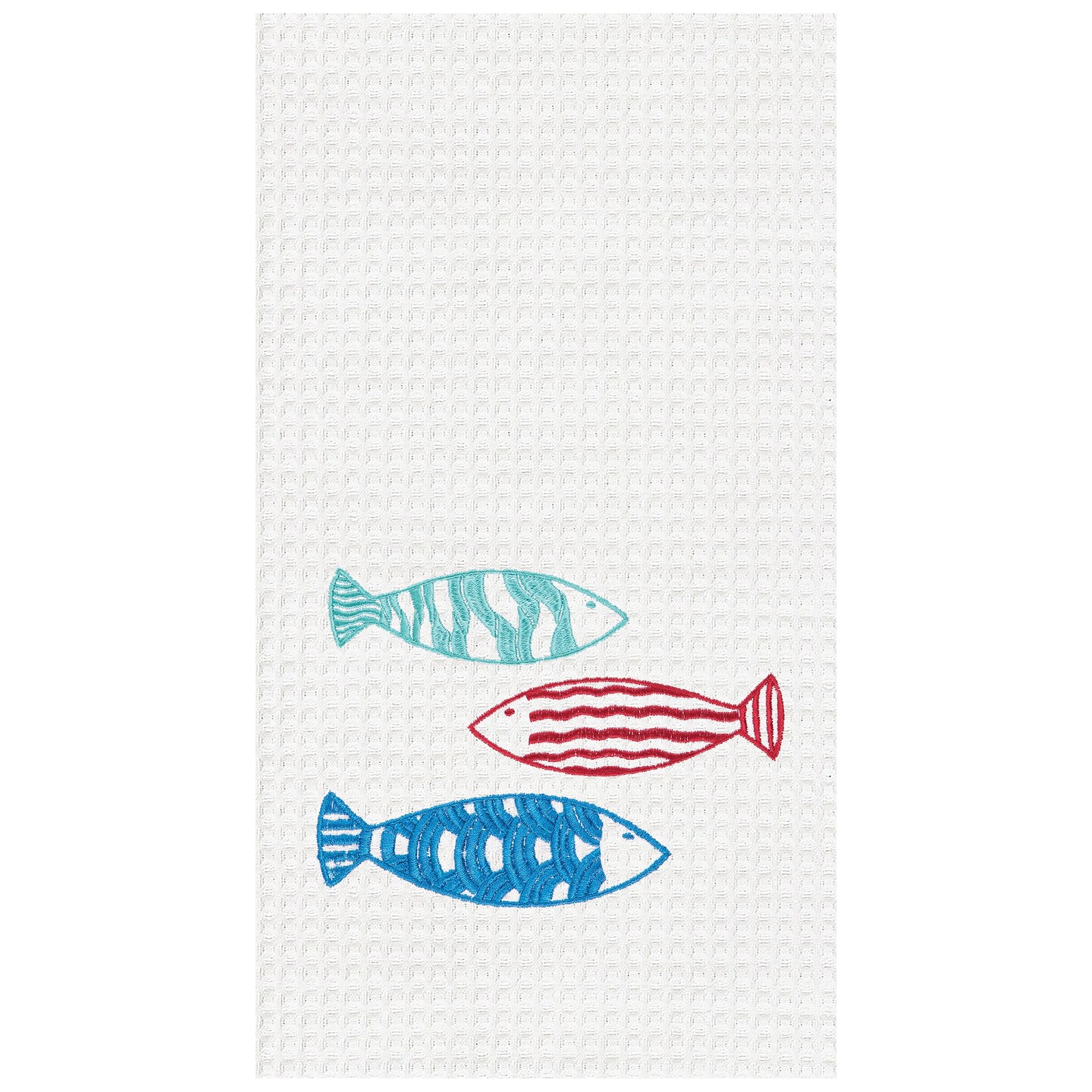 Harpswell Fish Embroidered Cotton Waffle Weave Kitchen Towel